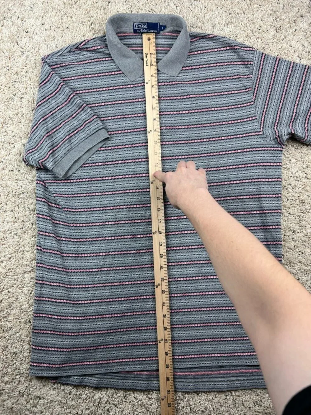 Polo Ralph Lauren Polo Shirt Mens Large L Short Sleeve Gray Red Geometric Print